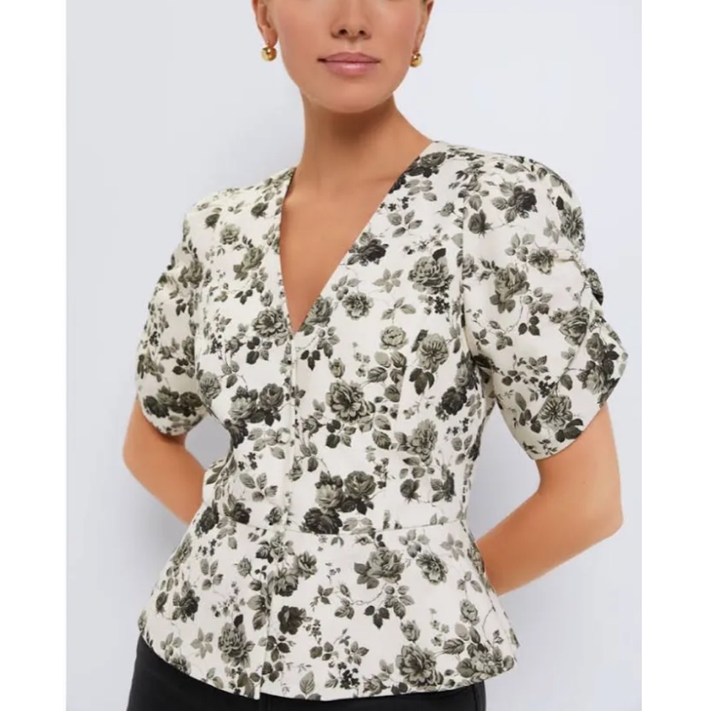 Tuckernuck Faded Roses Lisle Peplum Blouse
